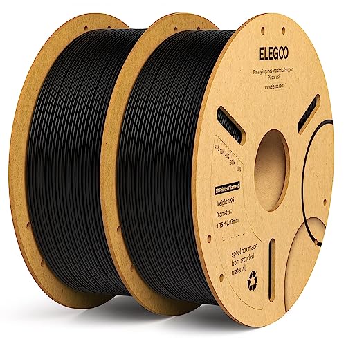 ELEGOO PLA Plus Filament 1.75mm Black 2KG, PLA+ Tougher and Stronger 3D Printer Filament Pro Dimensional Accuracy +/- 0.02mm, 2 Pcs 1kg Spool(2.2lbs) Fits for Most FDM 3D Printers