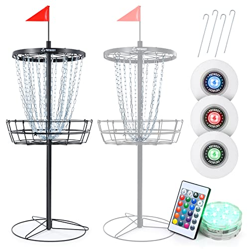 Patiassy Portable Disc Golf Basket with 24/12 Chains for Two Difficulty Levels of Practice Golf Target for Disc Golf Night Practice