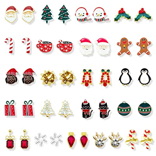 Ymimanchil Christmas Stud Earrings for Women Christmas Tree Earrings Bow Gingerbread Santa Candy Cane Earrings for Teen Girls Holiday Earrings for Christmas (B)