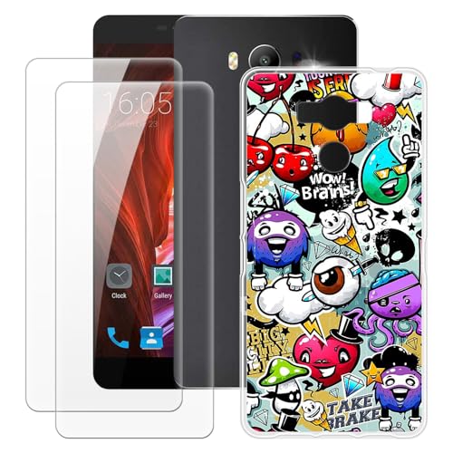 MILEGOO Elephone P9000 Case + 2PCS Screen Protector Tempered Glass, Shockproof Bumper Soft Silicone TPU Cover for Elephone P9000 Lite (5.5”)