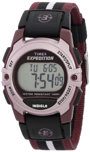 Timex Unisex T49659 Expedition Mid-Size Digital CAT Plum Stripe Nylon Strap Watch
