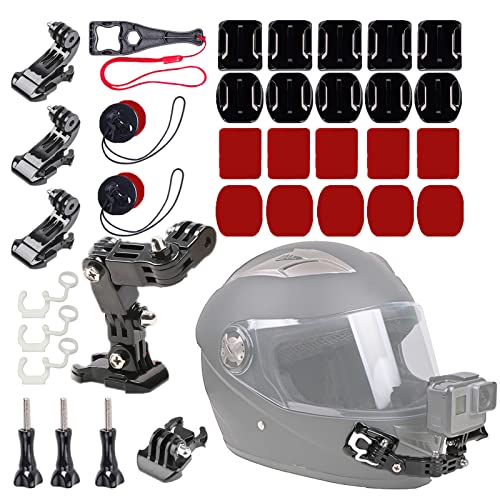 WLPREOE 34in1 Motorcycle Helmet Chin Mount Kits for GoPro Hero 10 9 8 7 Black Silver White 6 5 4 Osmo and Other Action Camera with Helmet Adhesive Sticky Mounts and Buckle, Extra Camera Tethers