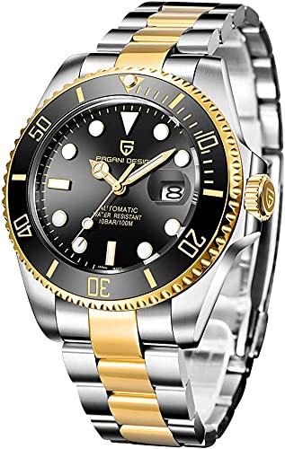 LACZ DENTON Pagani Design PD1639 Men Mechanical Wristwatch Ceramic Bezel Automatic Watch Sapphire Glass Watch for Men Waterproof 100M Sports Watches Japan NH35A Movement (Gold Black)