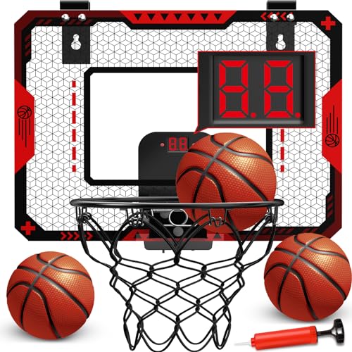 Basketball Hoop Indoor for 5 6 7 8 9 10+ Year Old Boys Kids, Mini Basketball Hoop with Electronic Scoreboard Over The Door, Sport Toys Birthday Gift