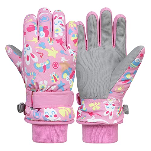 Winter Gloves for Kids Waterproof Boys Girls Snow Ski Gloves Toddler Snowboarding Gloves Windproof Pink S