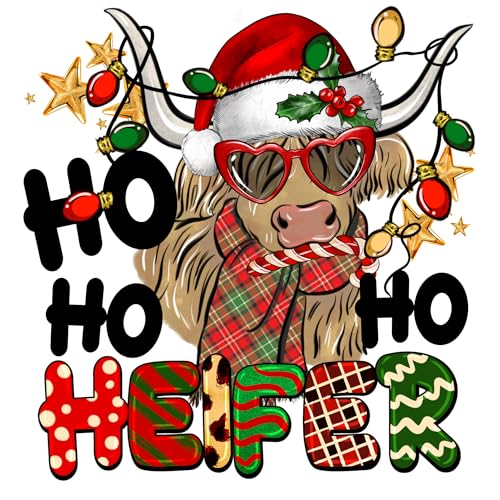 Christmas Highland Cow Sublimation Transfer, Ho Ho Ho Heifer, Cows, Farm, Heifer, Printed Sub, Sublimation Design Transfer, Ready to Use (Adult x1-8.5+')