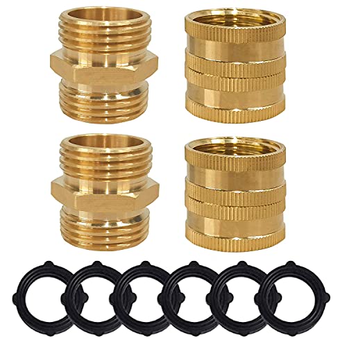 Hourleey Garden Hose Adapter, 3/4 Inch Solid Brass Hose Connectors Adapters (2 Sets)