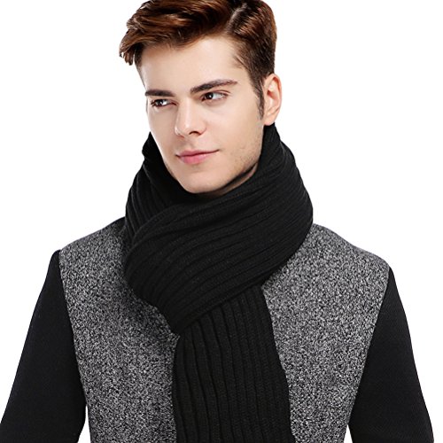 CACUSS Men's Long Thick Cable Cold Winter Warm Scarf Soft Knitted Neckwear(Black)