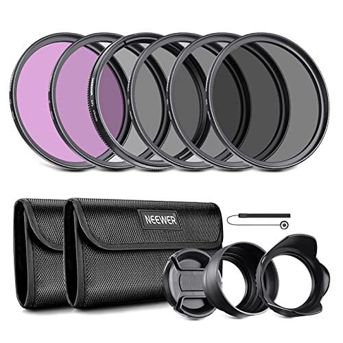 NEEWER 49mm ND Lens Filter Kit: UV, CPL, FLD, ND2, ND4, ND8, Lens Hood and Lens Cap Compatible with Canon Nikon Sony Panasonic DSLR Cameras with 49mm Lens