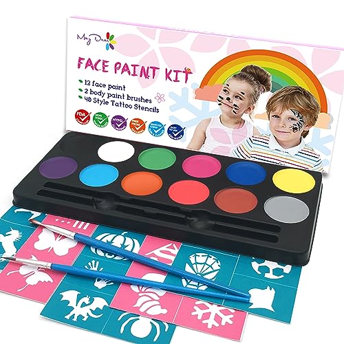 Maydear Face Painting Kit for Kids with 12 Colors Safe and Non-Toxic Large Water Based Face Paint (Matte)