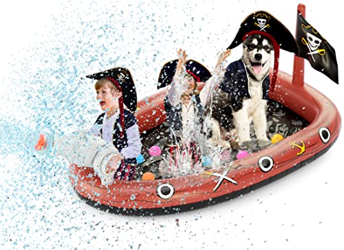 Jasonwell Inflatable Kiddie Pool Sprinkler - Splash Pad for Kids Toddler Pool Outside Children Ball Pit Pirate Ship Baby Pool Swimming Wading Pool Summer Outdoor Water Toys for Boys Girls Dogs