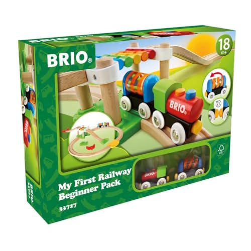 BRIO My First Railway – 33727 Beginner Pack | Wooden Toy Train Set for Kids Age 18 Months and Up