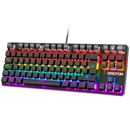 OMOTON Mechanical Gaming Keyboard USB Wired TKL Gaming Keyboard with Rainbow LED Backlit 88 Keys, Blue Switches Anti-ghosting Mechanical keyboard for Windows/PC/Laptop/PS4/PS5 -UK Layout