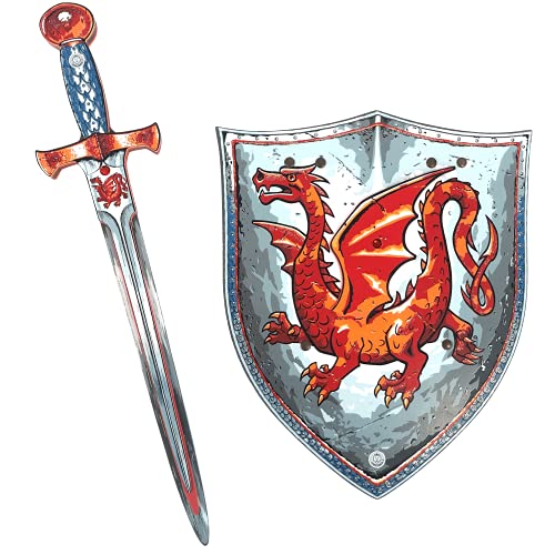 Liontouch Amber Dragon Toy Sword and Shield for Kids | Medieval Knight Set in Foam for Children’s Pretend Play with Red Dragon Theme | Safe Weapons & Battle Armor for Dress Up & Costumes