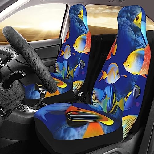 EVANEM Car Seat Covers 2 Pcs with Elastic Straps Tropical Fishes Printed Car Seat Protectors for Front Universal Fit Interior Covers Car Interior Seat Covers for Most Sedan Truck SUV