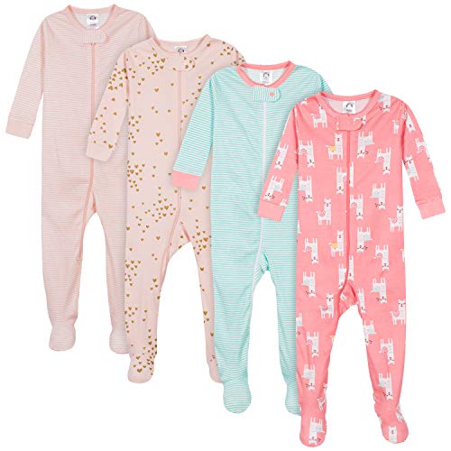 Gerber Baby Girls' 4-Pack Footed Pajamas, Love Llamas Pink, 12 Months