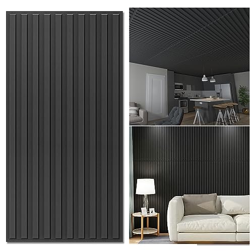 Art3d 12 Pack 2ft x 4ft Drop Ceiling Tiles in Black, Slat Design 3D Wall Panels for Interior Wall Decor 24in x 48in