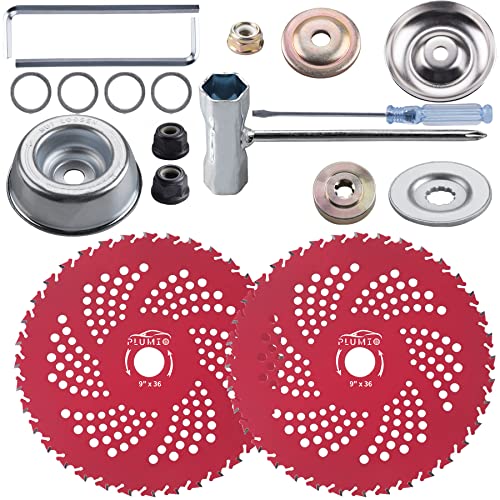 PLUMIA 9' x 36 Teeth Carbide Tipped Blades with Universal Adapter Kit, for Brush Cutter, Trimmer, Weed Eater, Compatible with Husqvarna, Stihl, Ego, and More (2 Pack)