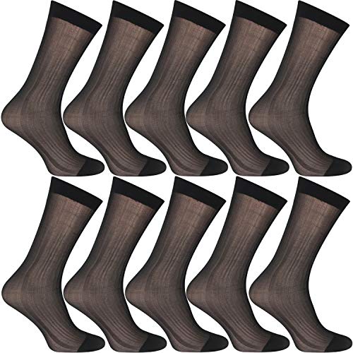 Uaussi 10 Pairs Mens Ultra Thin Dress Socks Silk Sheer Business Socks Soft Nylon Work Trouser Sox Mid Calf
