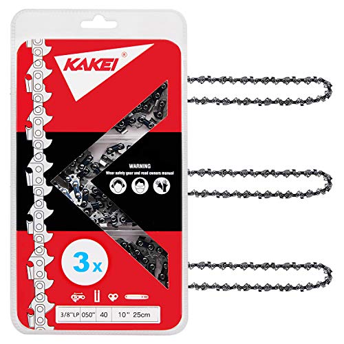 KAKEI 10 Inch Chainsaw Chain 3/8' LP Pitch, 050' Gauge, 40 Drive Links Fits Remington, Worx, Sunjoe, Craftsman and More- S40 (3 Chains)