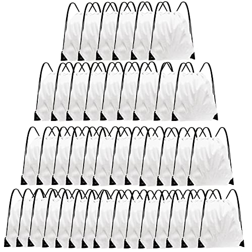 Grneric Drawstring Backpack Bulk 42 Pcs String Backpack Drawstring Bags Cinch Bag Sackpack for Men Women Gym (White)