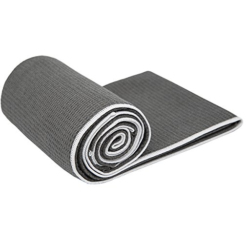 Shandali Stickyfiber Hot Yoga Towel - Silicone Backed Yoga Mat-Sized, Absorbent, Non-Slip, 24' x 72' Bikram, Gym, and Pilates - (Gray, Standard)