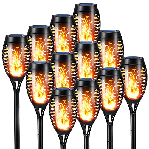 Toodour Solar Torch Flame Lights, 12 Pack Solar Christmas Lights Outdoor with Flickering Flame, Waterproof Solar Pathway Lights Landscape Decoration Lighting for Garden, Lawn, Yard, Xmas Decorations