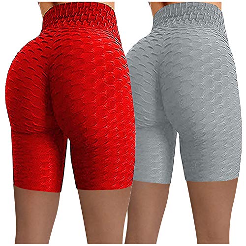Bblulu 2 Packs Women Scrunch Butt Lifting Shorts Anti Cellulite High Waisted Yoga Shorts Textured Booty Workout Shorts