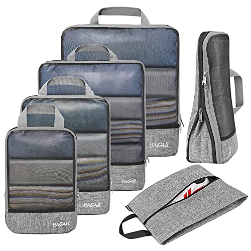 BAGAIL 6 Set Compression Packing Cubes Travel Expandable Packing Organizers(Gray, 6 Set)