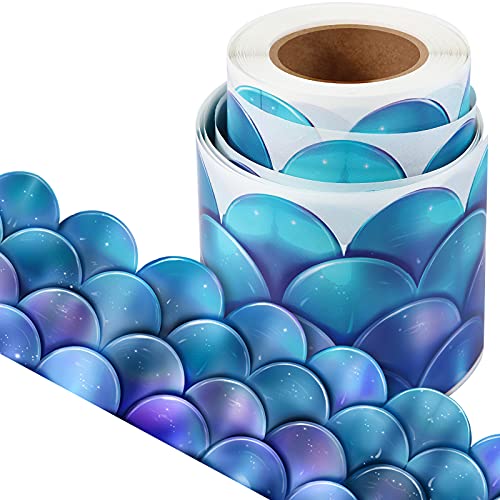 Self Adhesive Border Mermaid Scallops Bulletin Board Border Trim Ocean Beach Themed Classroom Decorations Borders for Bulletin Boards Office Chalkboard Decors, 49.2 Feet (Blue Purple)
