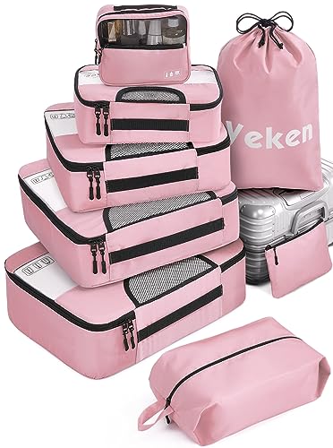 Veken 8 Set Packing Cubes for Suitcases, Travel Bag Organizers for Carry on Luggage, Suitcase Organizer Bags Set for Travel Essentials Travel Accessories in 4 Sizes(Extra Large, Large, Medium, Small)