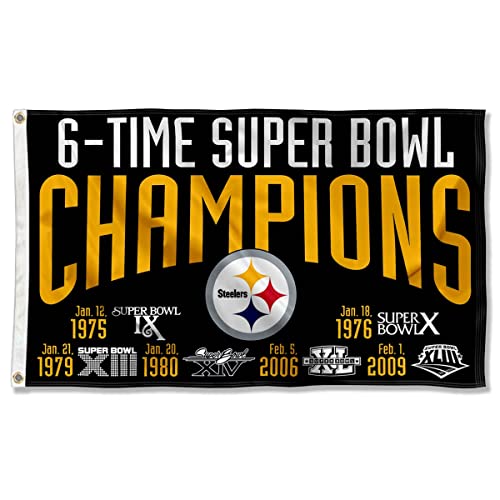 Pittsburgh Steelers 6X and 6 Time Super Bowl Champions Flag Outdoor Indoor 3x5 Foot Banner