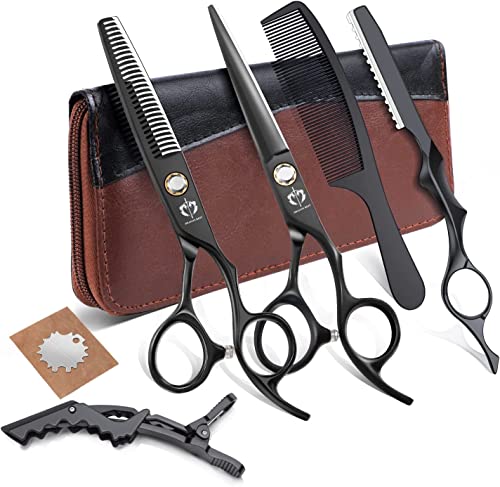 DRAGON RIOT Hair Cutting Scissors Shears Set Black Professional Hairdressing Scissors Kit for Men Women Pets Home Salon Barber Cutting Kit