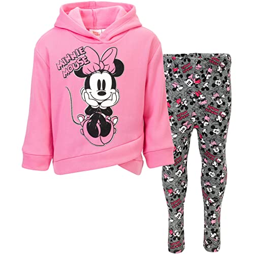 Disney Minnie Mouse Toddler Girls Crossover Fleece Hoodie and Leggings Outfit Set Pink Glitter 3T