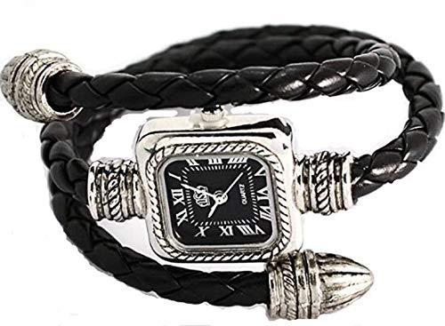 Readeel Black Cable Leather Braided Wrap Around Ladies Womens Bracelet Bangle Wrist Watch