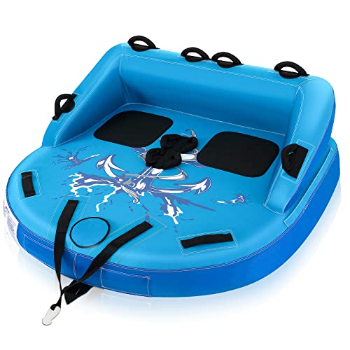 Goplus Inflatable Towable Tubes for Boating, 1-2 Person Water Sport Towables for Boat to Pull, Sofa Style Boat Tube with Drainage, Dual Front and Back Tow Points, Towable Tubing for Towing Rider