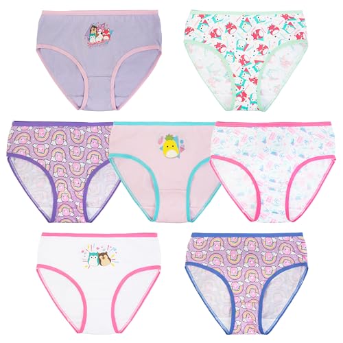 Squishmallows Girls' 100% Combed Cotton Underwear Multipacks with Cam The Calico, Lola and More in Sizes 4, 6, 8, and 10, 7-Pack