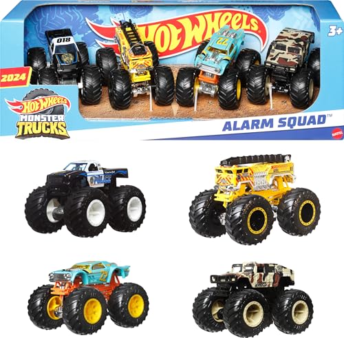 Hot Wheels Monster Trucks, 1:64 Scale Monster Trucks Toy Trucks, Set of 4, Giant Wheels, Favorite Characters and Cool Designs (Amazon Exclusive)