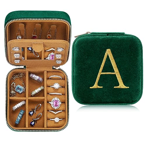Parima Christmas Gifts for Women Girls - Plush Velvet Travel Jewelry Case Organizer Initial Small Jewelry Box Travel Essentials Birthday Gifts for Women Mom Grandma Friends Her Teen Girls A