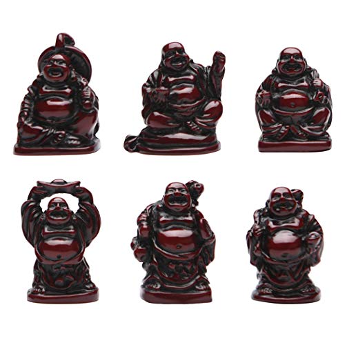 BRABUD 1'' Red Resin Laughing Buddha Maitreya Figurines Collection Gift Home Office Desk Decor Flower Pot Statue Decoration Set of 6