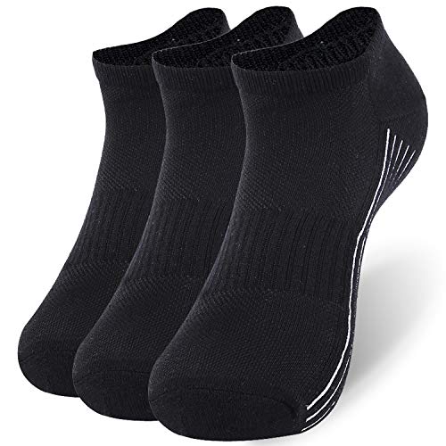 Sunew Short Bamboo Socks, Women's Bamboo Fiber Sweaty Practice Soft Anti Slip Low Cut Wicking Moisture Home Indoor Athletic Tennis Biking Socks Black S 3 Pairs