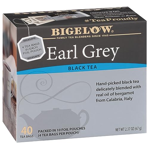 Bigelow Tea Earl Grey Black Tea, Caffeinated Tea, 40 Count Box (Pack of 6), 240 Total Tea Bags