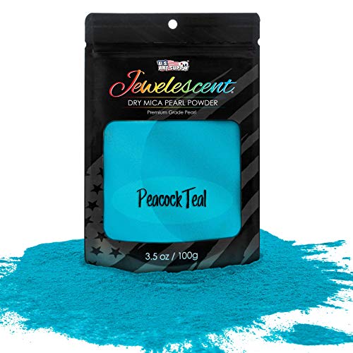 U.S. Art Supply Jewelescent Peacock Teal Mica Pearl Powder Pigment, 3.5 oz (100g) Sealed Pouch - Cosmetic Grade, Metallic Color Dye - Paint, Epoxy, Resin, Soap, Slime Making, Makeup, Art