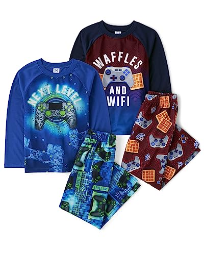 The Children's Place Boys' Long Sleeve Top and Pants 4 Piece Pajama Set, Gamer 2 Pack, Large