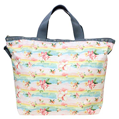 LeSportsac Plumeria Rainbow HAWAII EXCLUSIVE Easy Carry Tote Crossbody + Top Handle Handbag, Style 2431/Color K879, Tropical Hawaiian Plumeria Flowers, Pastel Watercolors, Hawaii Printed on Pattern