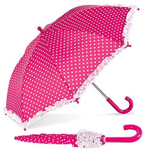ShedRain Pink Polka Kids Umbrella - Pinch-Proof, Easy Grip Handle - Compact Children's School & Travel Umbrella with Large 33' Arc, Heavy Duty Steel Shaft & Fiberglass Ribs (Pink Polka)