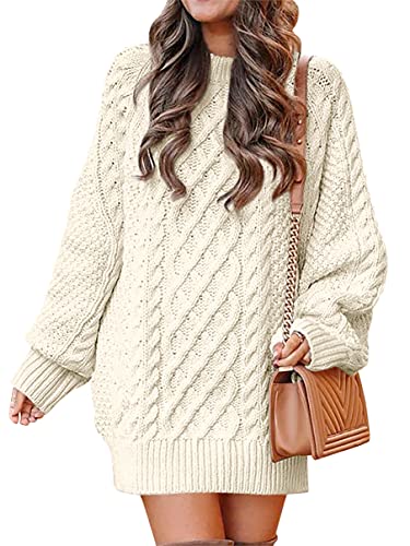 ANRABESS Women's Loose Crewneck Oversize Sweater Dress 2023 Fall Trendy Long Sleeve Baggy Loose Mini Short Dress Slouchy Chunky Cable Knit Tunic White Maternity Sweaters 412baixing-S