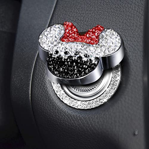 Pangpai Car Cute Push to Start Button Cover Accessories, Bling Crystal Car Engine Start Stop Button Cover, Black Car Decoration Interior Sticker for Women Girl