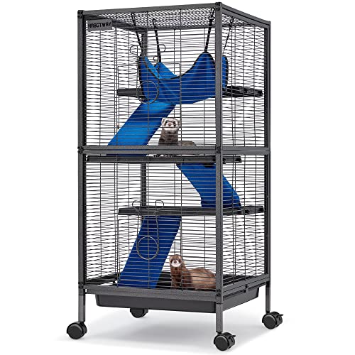 HABUTWAY 45''H Metal Small Animal Cages, Rolling Chinchilla Cage with Removable Ramps, Lagre Critter Nation Cage for Chinchillas/Guinea Pigs/Rabbit, Ferret Cages with Hammock & 4 Tiers, Black