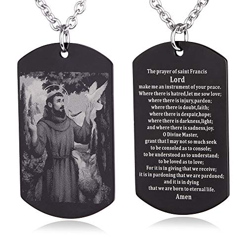 FAYERXL Saint Francis of Assisi Prayer Dog Tag,Personalized Religious Christian Bible Verse Necklace,Patron Saint of Animals Easter/Confirmation gift (The prayer of saint Francis)